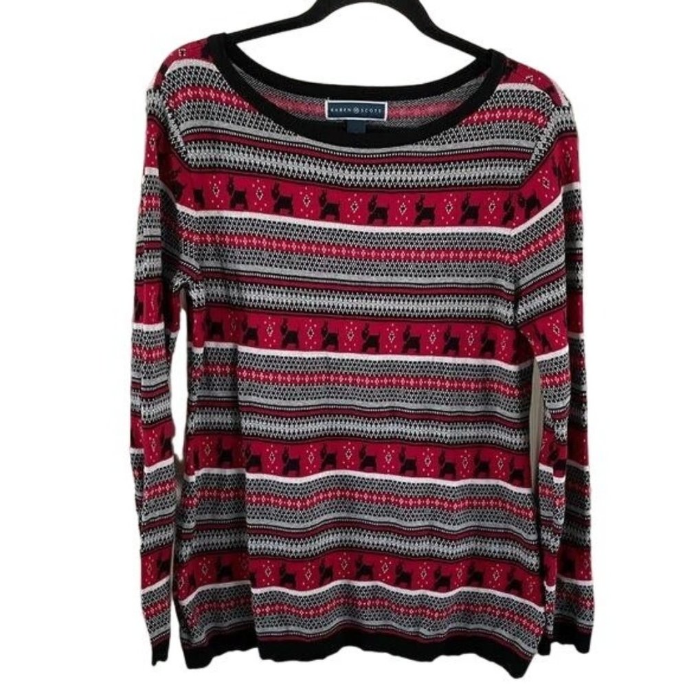 Karen Scott Scottie Dog Winter Red Black Sweater M